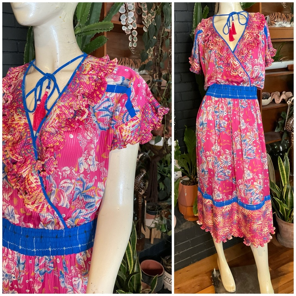 Vintage DVF Lachine Pleated Surplice Dress Size Medium